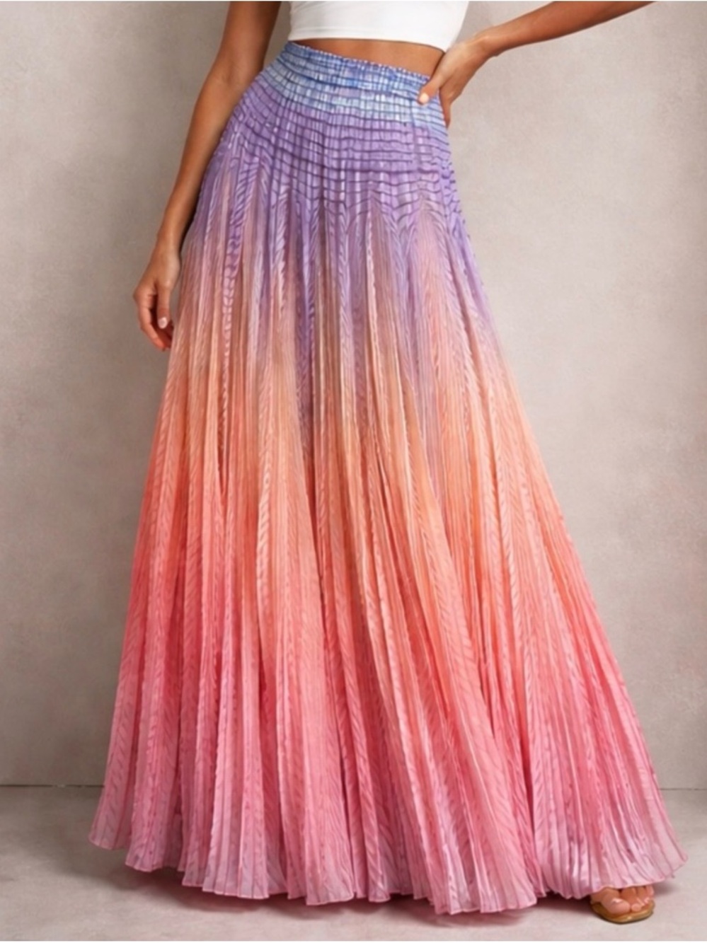 Anthropologie Pleated Ombre Maxi Skirt in Pink, Peach & Blue Geisha Designs - Picture 2 of 6